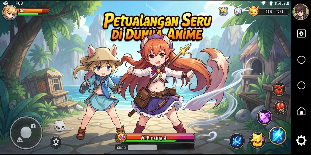 Tampilan gameplay F08 yang penuh warna dan karakter menawan.